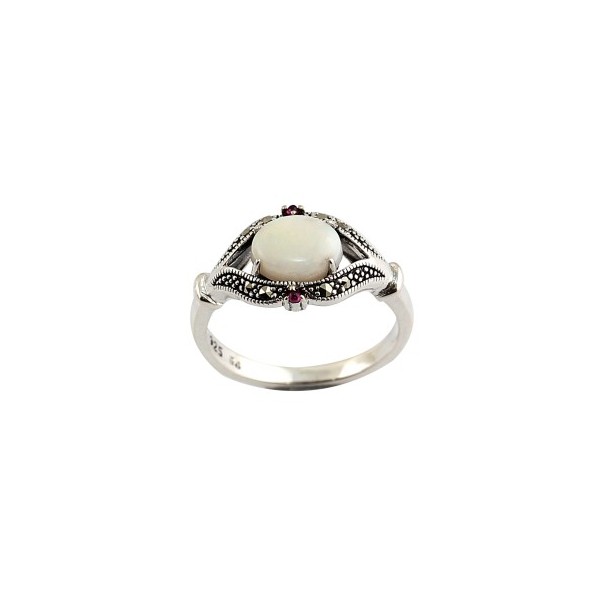 Bague en Argent Pierres Opale et Rubis