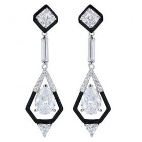 Boucles d'Oreilles Art Déco Argent avec Zirconium et Onyx