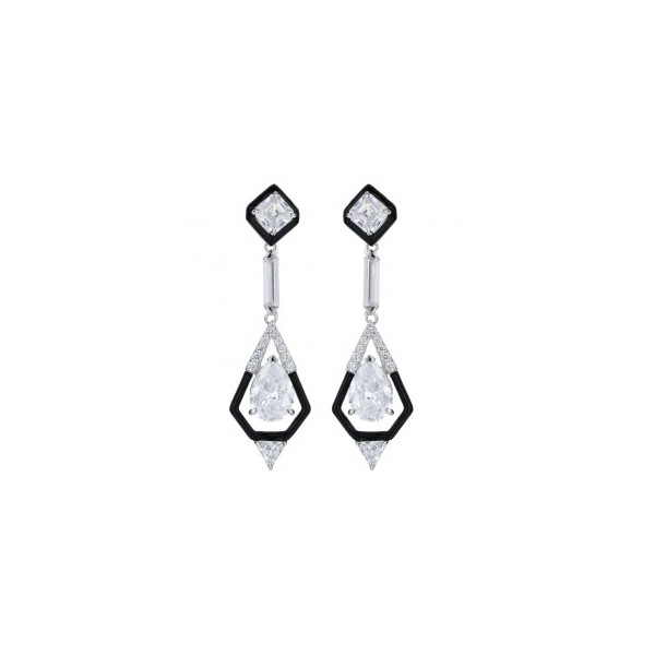 Boucles d'Oreilles Art Déco Argent avec Zirconium et Onyx