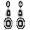 Boucles d'Oreilles Art Déco en Argent avec Zirconium et Onyx