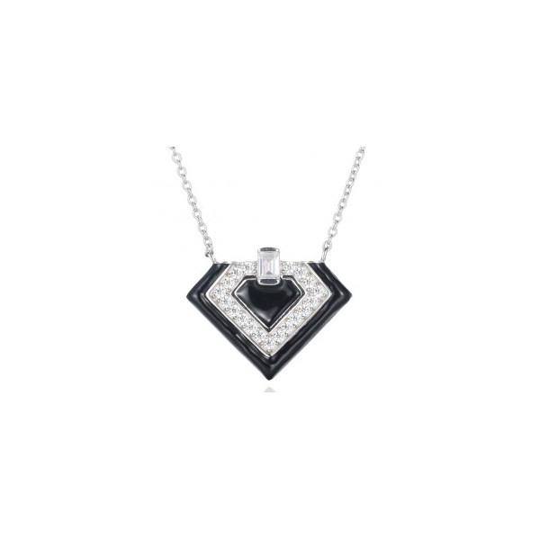 Collier Long Art Déco en Argent avec Pierres Zirconium et Onyx