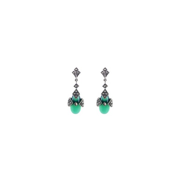 Boucles d' Oreilles Vintage Pendantes en Argent et Agate