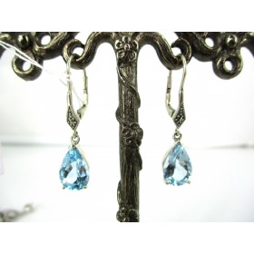 Boucles d'Oreilles Vintage Pendantes en Argent et Topaze Bleue