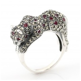 Bague Art Déco en Argent et Rubis