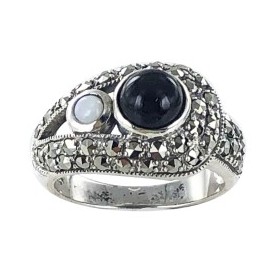 Bague Art déco en argent avec Onyx Noir et opale