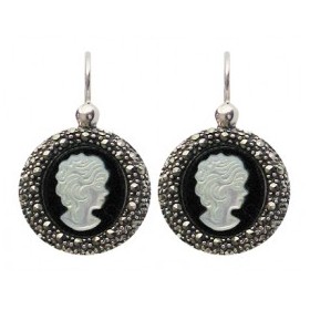 Boucles d'oreilles Camée en Argent  et Onyx