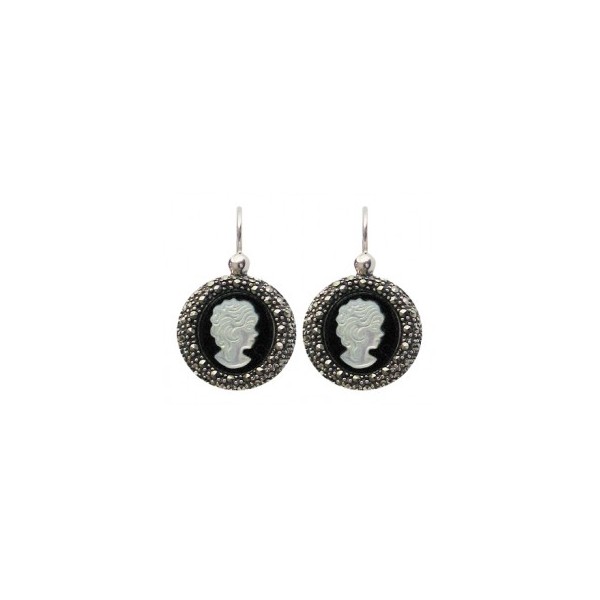 Boucles d'oreilles Camée en Argent  et Onyx