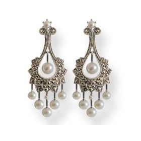 Boucles d'Oreilles Vintage en Argent et Perles de Culture