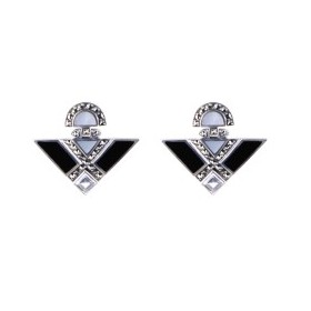 Boucles d'Oreilles Art déco en Argent avec Onyx, Zirconium et Nacre