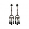 Boucles d'Oreilles Vintage Pendantes en Argent et Onyx