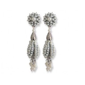 Boucles d'Oreilles Vintage en Argent, Perles de Culture et Zirconium