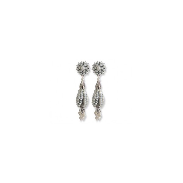 Boucles d'Oreilles Vintage en Argent, Perles de Culture et Zirconium