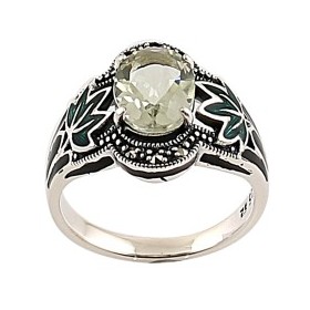 Bague Vintage en Argent avec Quartz et émail