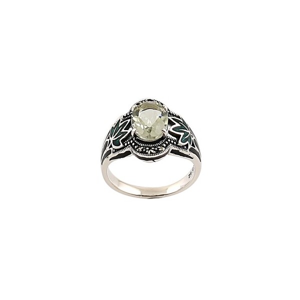 Bague Vintage en Argent avec Quartz et émail