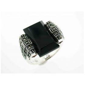 Bague Art Déco en Argent et Onyx