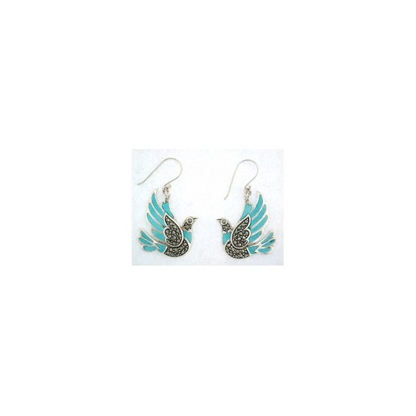 Boucles d' Oreilles Pendantes en Argent et émail Bleu