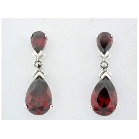 Boucles d'Oreilles Pendantes en Argent et Zirconium Rouge