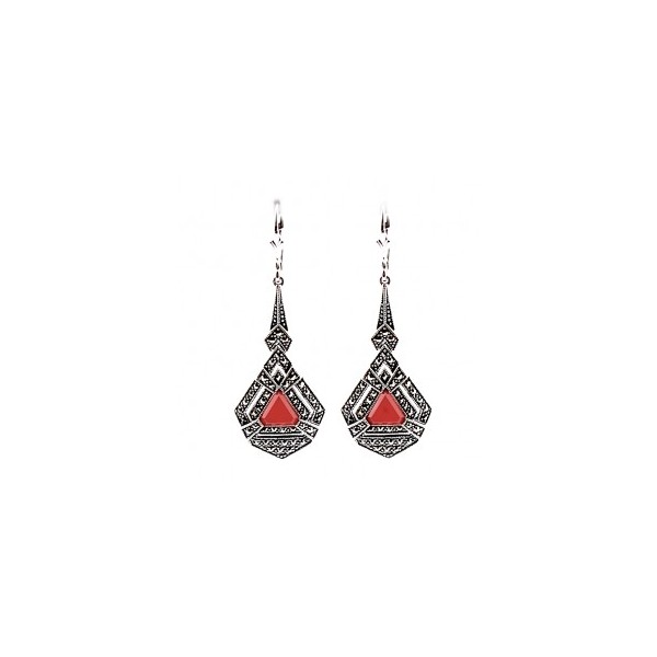 Boucles d'Oreilles Pendantes en Argent et Cornaline