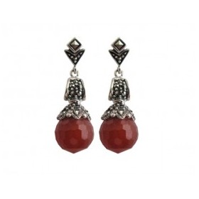 Boucles d'Oreilles Vintage en Argent et Cornaline