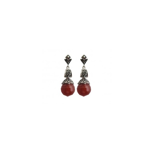 Boucles d'Oreilles Vintage en Argent et Cornaline