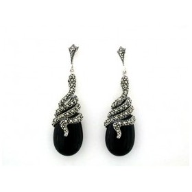 Boucles d'Oreilles Vintages en argent et Onyx