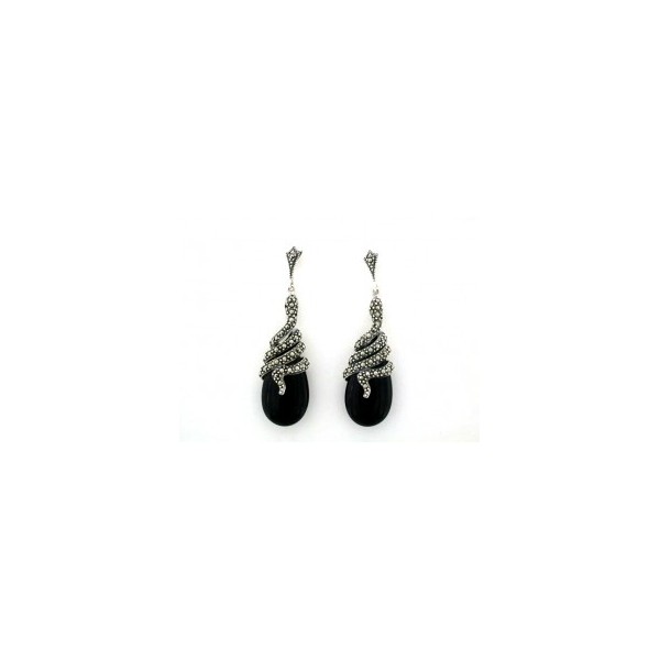 Boucles d'Oreilles Vintages en argent et Onyx