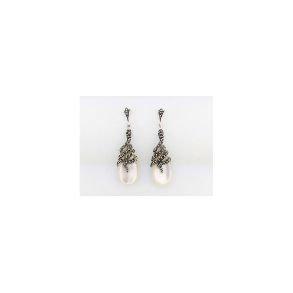 Boucles d'Oreilles Vintage en Argent et Nacre