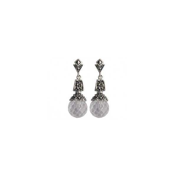 Boucles d'Oreilles Art Déco en Argent et Zirconium