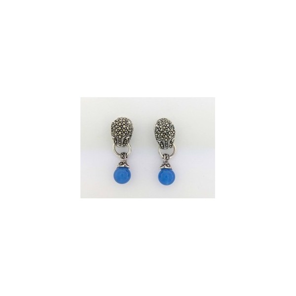 Boucles d'Oreilles Vintage en Argent et Agate Bleue