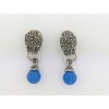 Boucles d'Oreilles Vintage en Argent et Agate Bleue