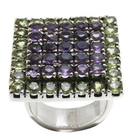 Bague Vintage en Argent avec Améthystes et Péridots