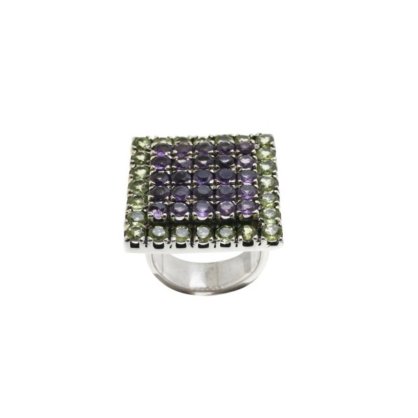 Bague Vintage en Argent avec Améthystes et Péridots