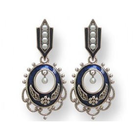 Boucles d'oreilles Vintage Pendantes en argent et Perles de Culture