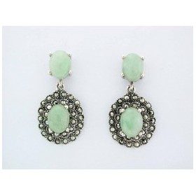 Boucles d'Oreilles Art Déco Pendantes en Argent et Jade