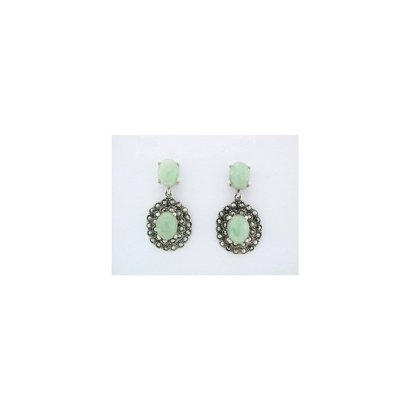 Boucles d'Oreilles Art Déco Pendantes en Argent et Jade