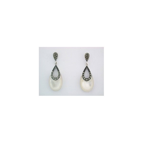 Boucles d'oreilles Rétro Pendantes en argent et Nacre