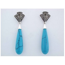 Boucles d'Oreilles Vintage en Argent et Turquoise