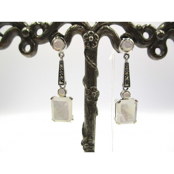 Boucles d'Oreilles pendantes Vintage en Argent et Nacre