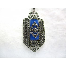 Collier Pendentif Art déco en Argent et Calcédoine