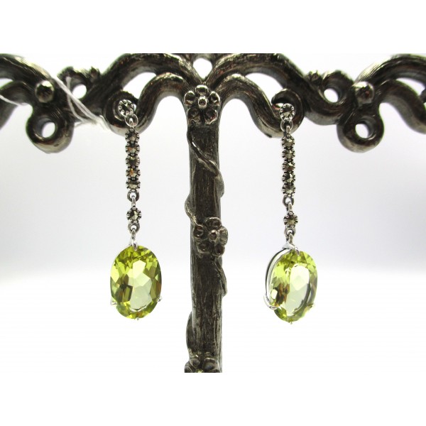 Boucles d'oreilles Pendantes Vintage en Argent et Citrine