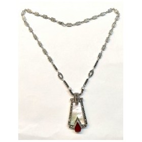 Collier Long Vintage en Argent avec Nacre et Cornaline