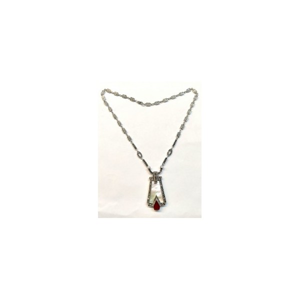 Collier Long Vintage en Argent avec Nacre et Cornaline