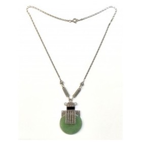 Collier Vintage en Argent avec Opale, Onyx et Jade