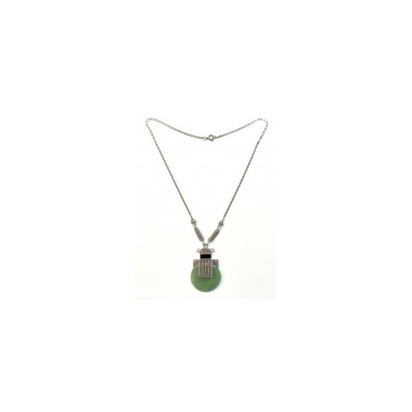 Collier Vintage en Argent avec Opale, Onyx et Jade