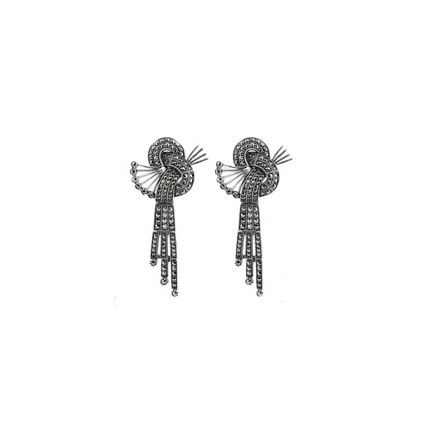 Boucles d'Oreilles Art Déco Pendantes en Argent et Pierres de Marcassites