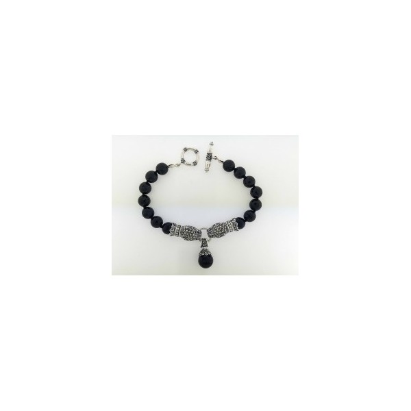 Bracelet Vintage en Argent 925 et Onyx