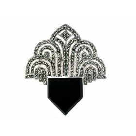 Broche Art Déco en Argent 925 et Onyx Noir