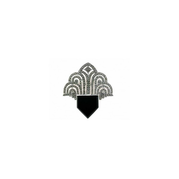 Broche Art Déco en Argent 925 et Onyx Noir