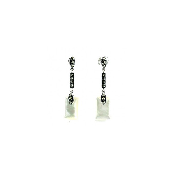 Boucles d'oreilles Art Déco Pendantes en Argent et Nacre