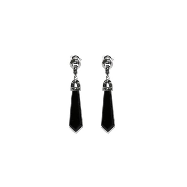 Boucles d'Oreilles Pendantes en Argent et Onyx Noir